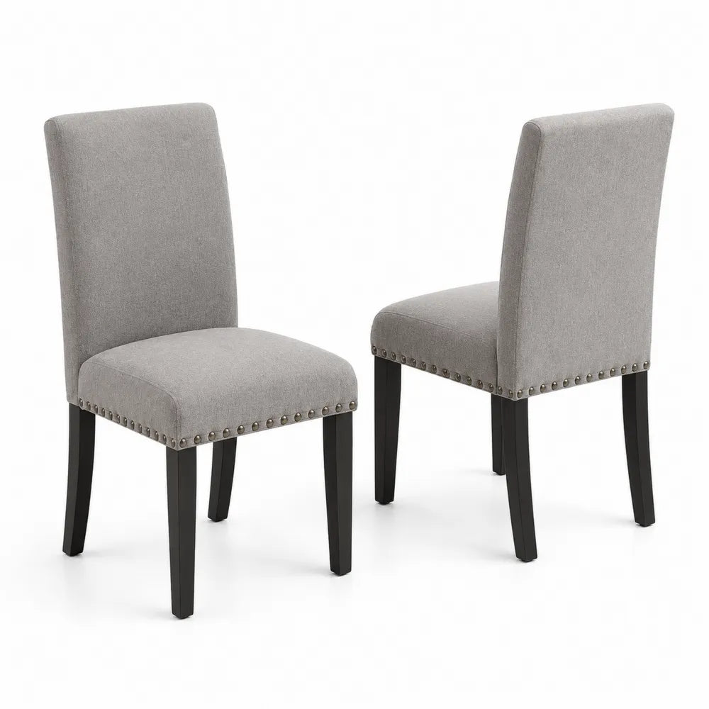 Esszimmerstuhl Set 2er, Polyester, Grau, Massivholzbeine