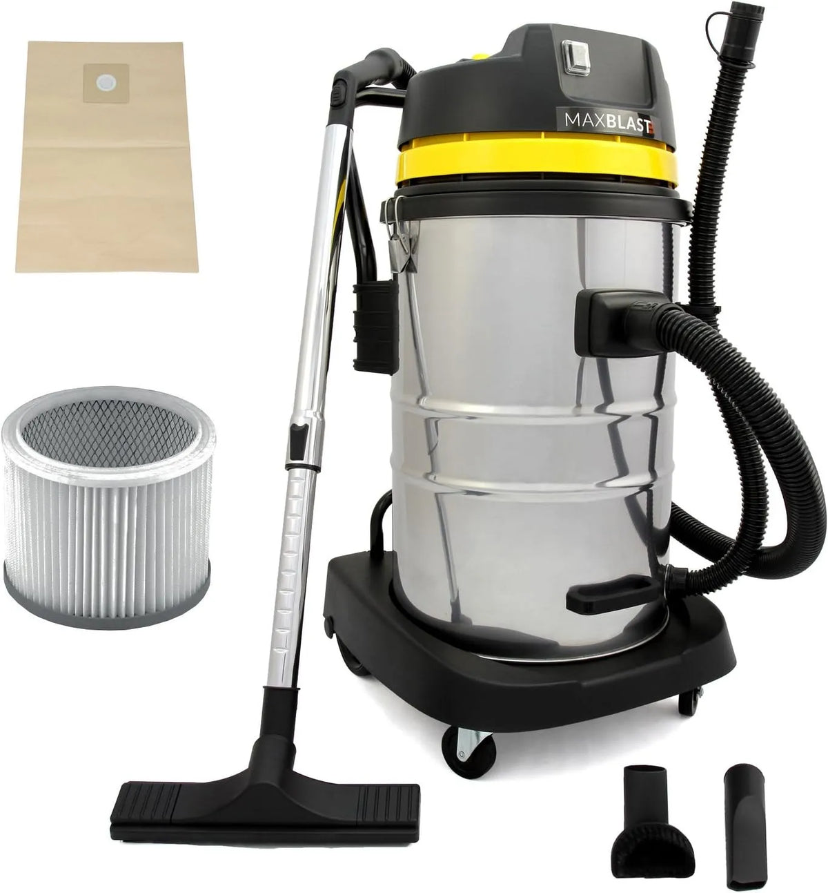 Stofzuiger en HEPA-filter, 60L, 1400 W, HEPA filter Inclusief Stofzak Verschillende Mondstukken vaste/vloeibare, natte droge