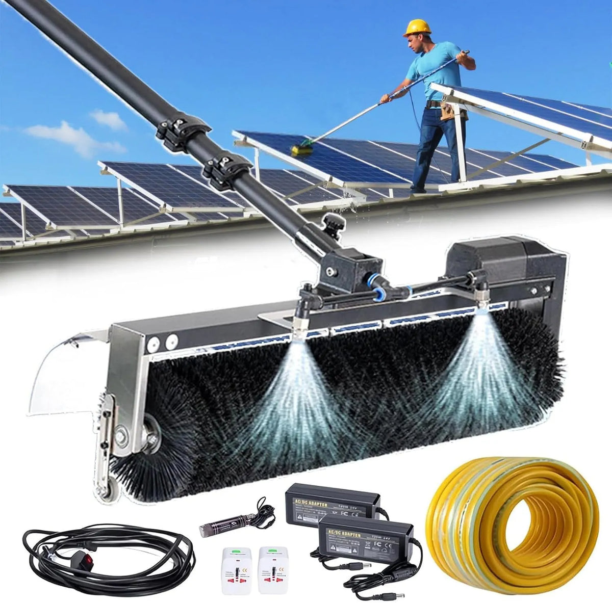 Machine, Raamreinigingsborstel,7.5m/25ft, Elektrische Fotovoltaïsche Reinigingsmachine, Watergevoede Paalset
