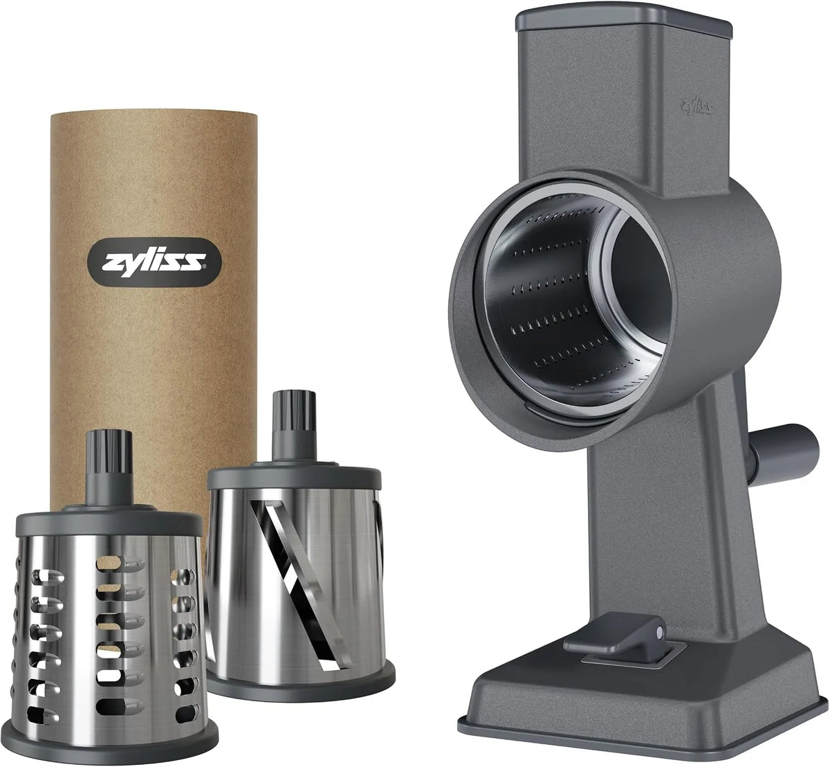 Zyliss E900057 Roterende kaasrasp, model E900057, aluminium, 3 stalen trommelbladen, 5 jaar