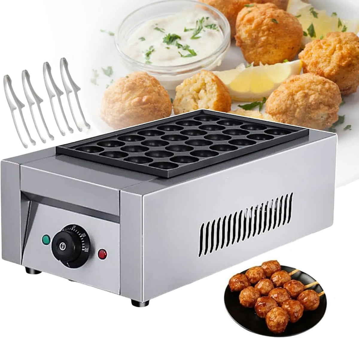 Barbecue, 2KW, Elektrische Takoyaki-maker met 4 x BBQ-tangen