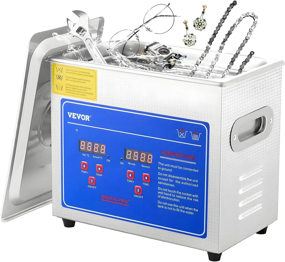 Ultrasoonreiniger, 40 kHz professionele ultrasone reinigingsmachine met digitale timer, Ultrasone reiniger met verwarmingselement, instrumenten