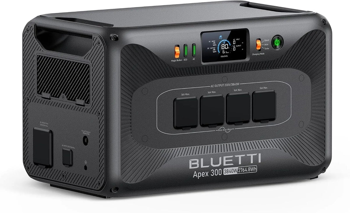 Generator met 2764,8 Wh, 7680 W, 3840 W, 58 kWh, 20 W, 2400 W, 6400 W en 45 minuten