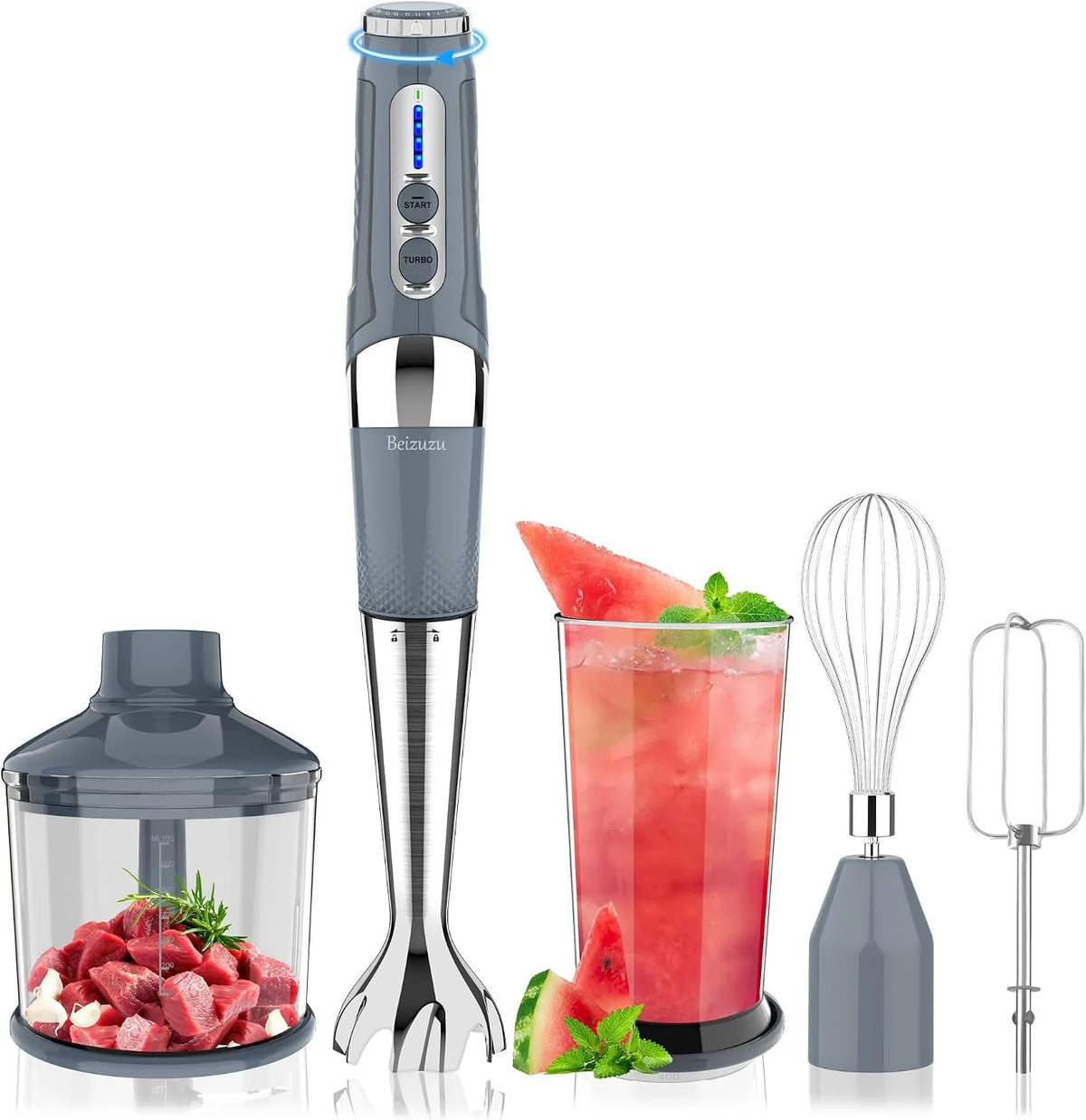Molen met 4-in-1, 21 snelheden, USB, op accu, draadloze werking en RVS