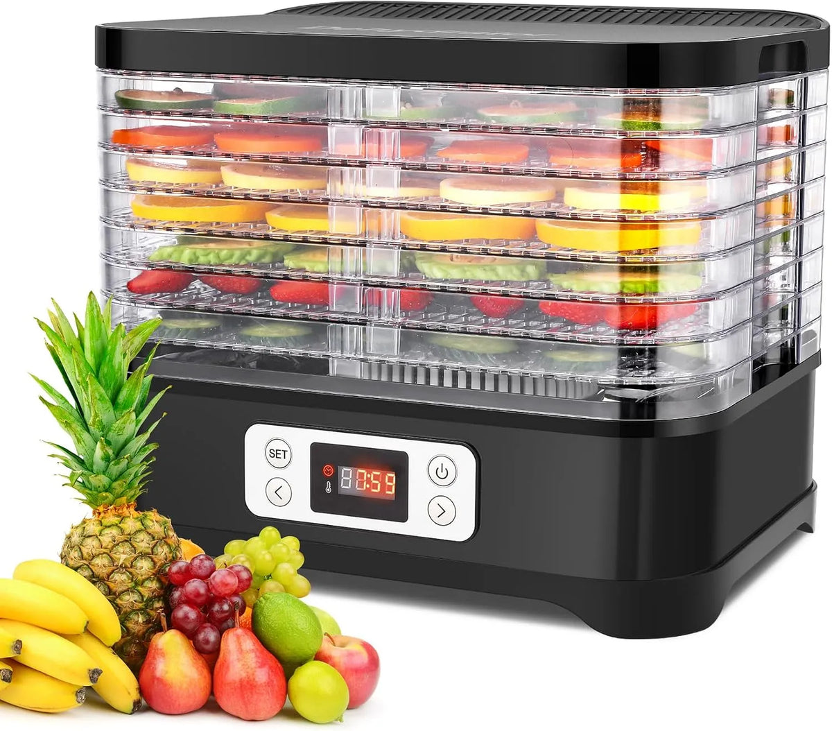 Droger met 35-70 °C, 400 W, 72 uur, timer, digitaal display, regelbare thermostaat en RVS