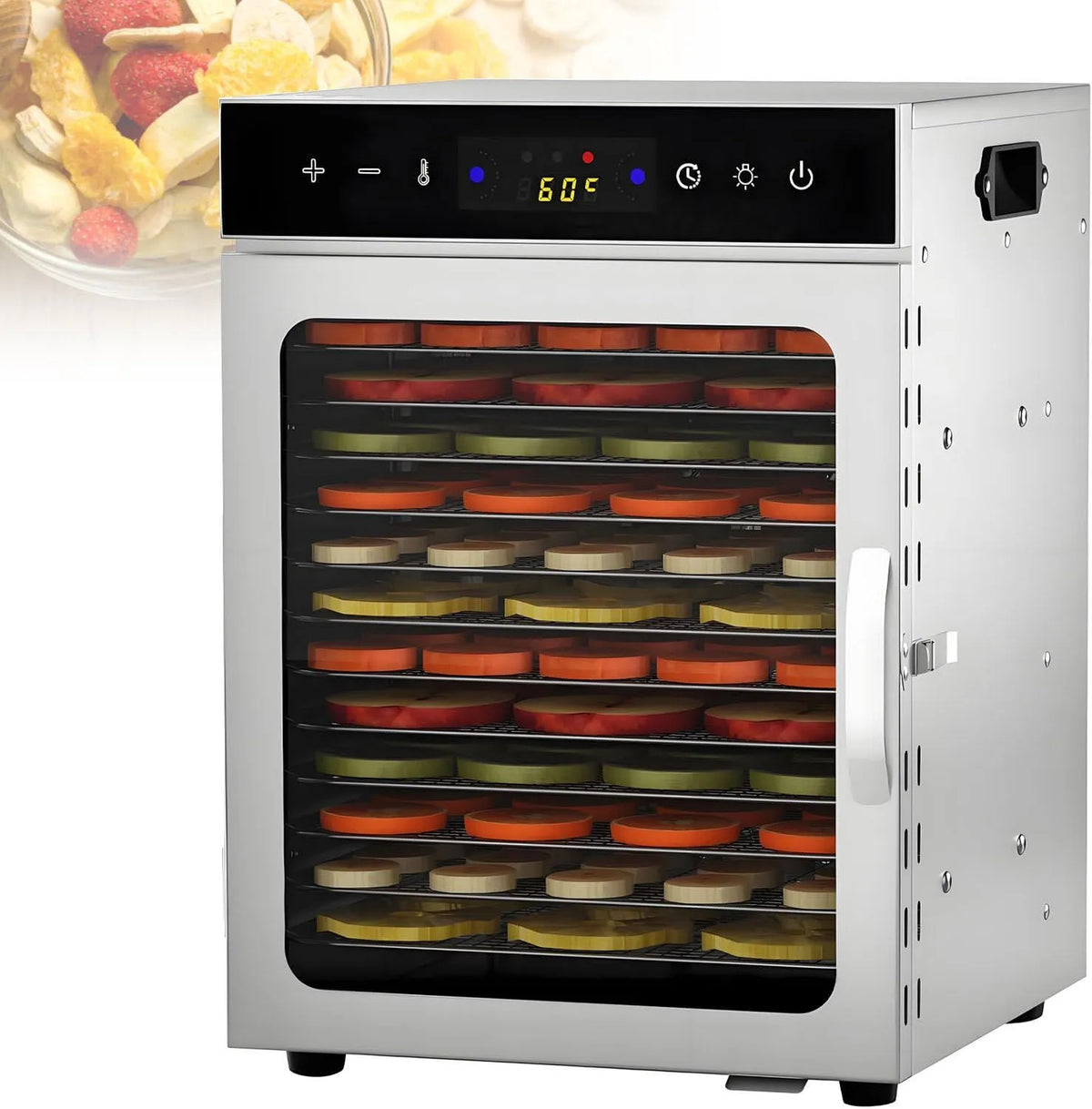 Droger met 30-90 °C, geluidsarme werking, RVS en 24-uurs timer