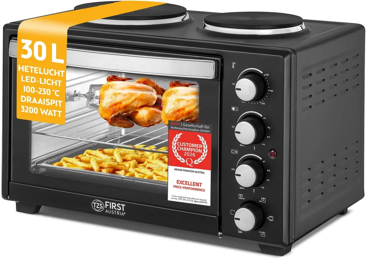 Inbouwoven met 30L, 3200 W, 230°C, RVS en gerichte luchtcirculatie