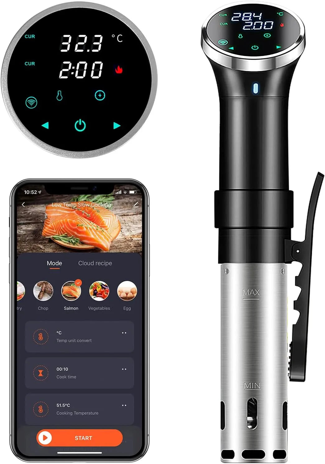 Sous Vide Garer, 1100 W, WiFi, Precisiekooktoestel IPX7 Waterdicht, Kerstmaaltijden, 25-95°C, Timer, Ondervacuüm Koken voor Familiediner