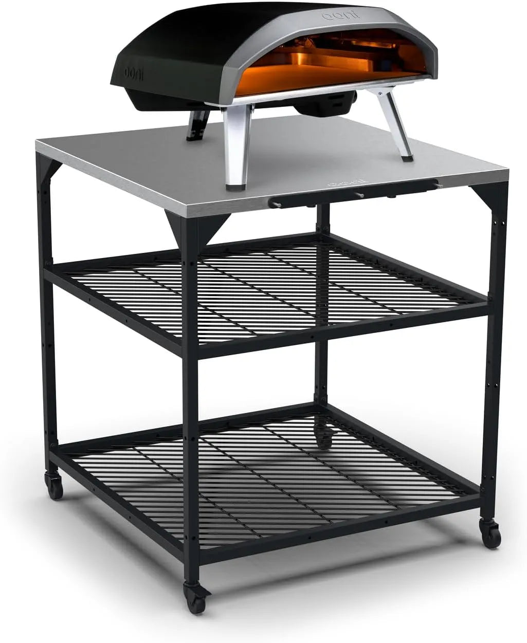 Tafel, ooni Grote x31x35, barbecuekar, buitenpizzastation, 31x31x35 inch RVS pizza-ovenstandaard