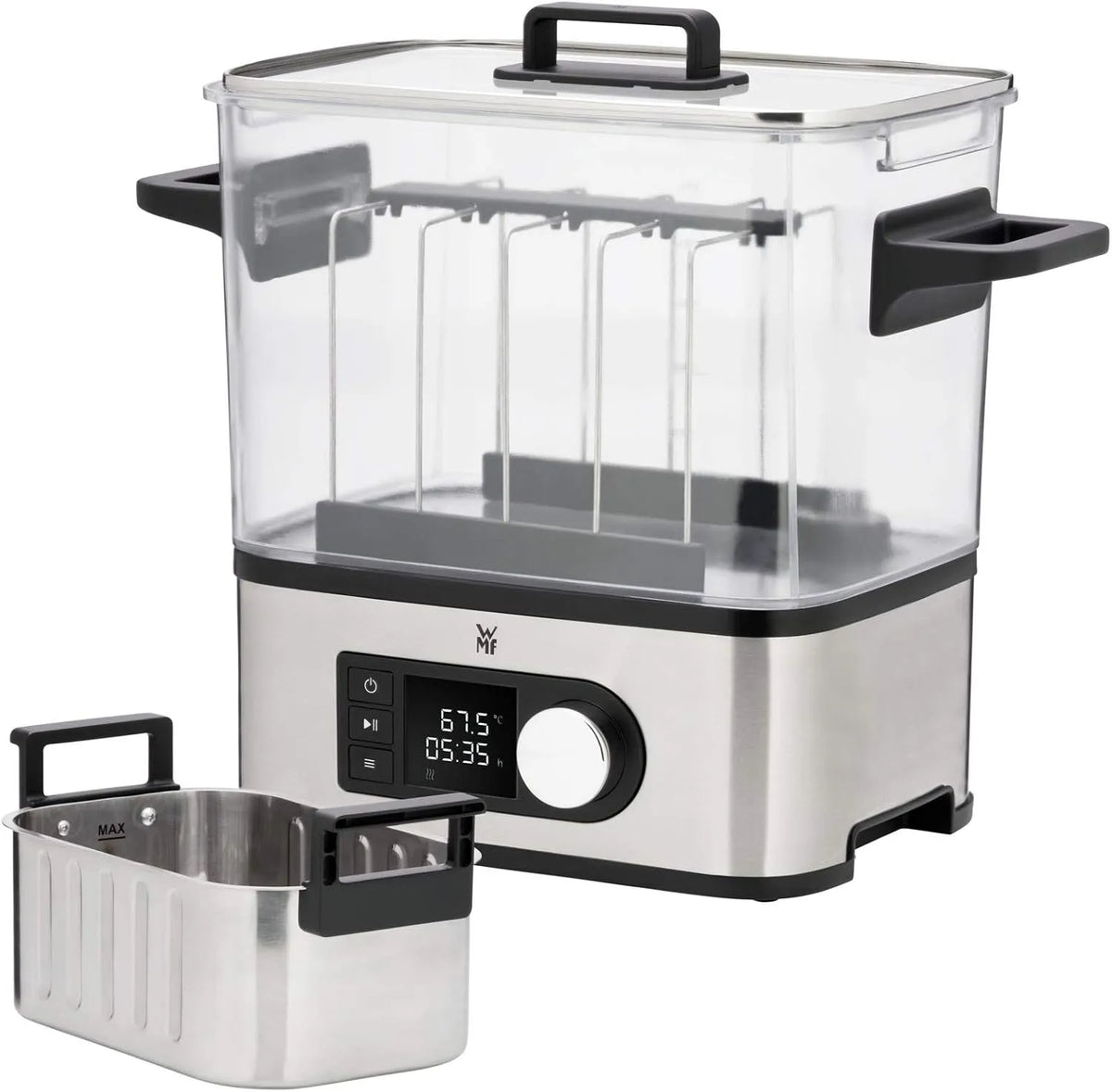 WMF Lono Sous Vide Cooker Pro met 6L, 35 °C, 90 °C, 72 uur, 2-in-1, waterreservoir, regelbare thermostaat en transparant