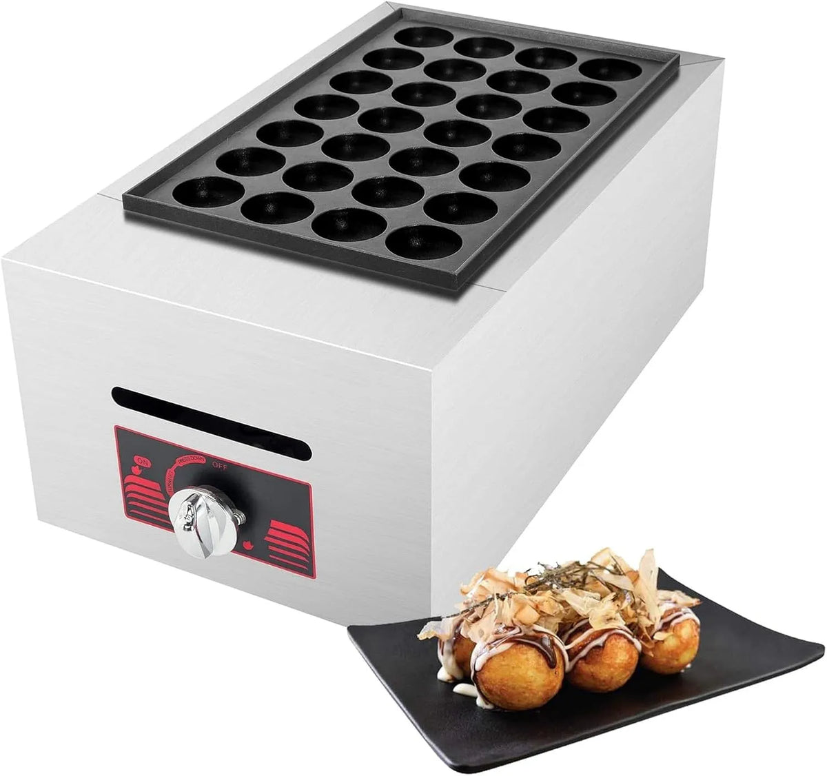 Takoyaki Maker Machine met 40mm, regelbare thermostaat en RVS
