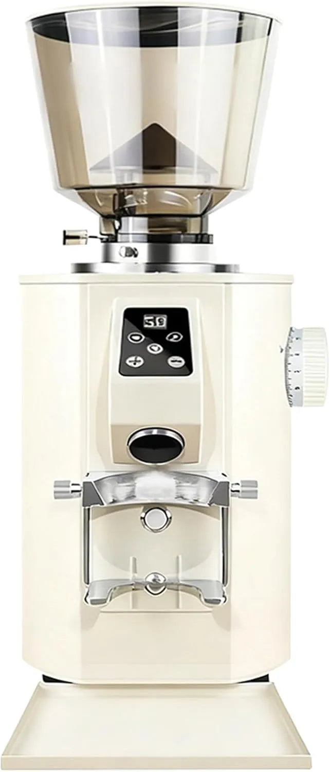 Molen met 9 instelbare maalstanden, voor koffieshops wit, 64 mm platte bramen met container, premium elektrische koffiemolen met bramen