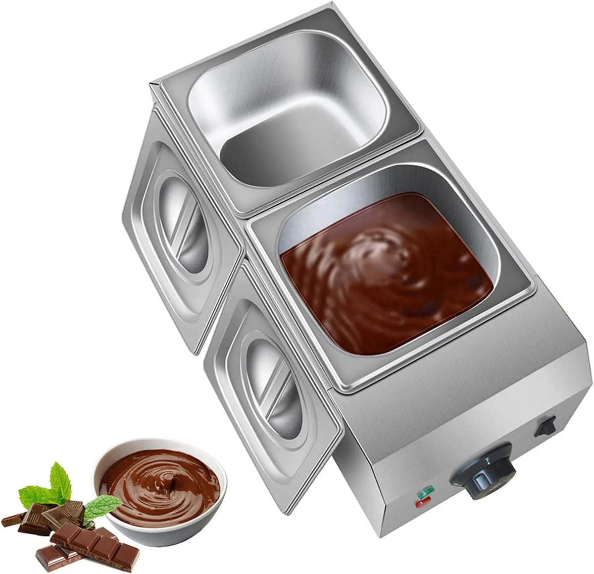 Chocolade smelten Machine met 1KW, 110V en RVS, 1KW 2 tanks,110V