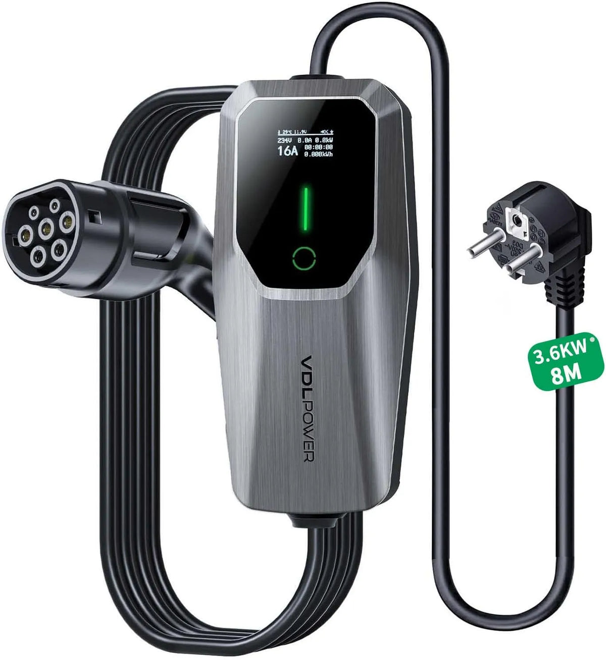 Lader met 3,6 kW, 16A, IP65, digitaal display en oplaadstation