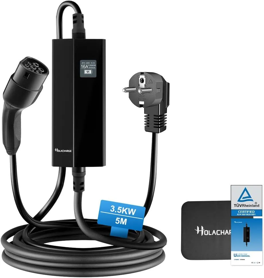 EV-oplader, 3,68 kW, regelbaar digitaal display en eenfasige EU-Schuko, IEC 62196-2 en PHEV/EV