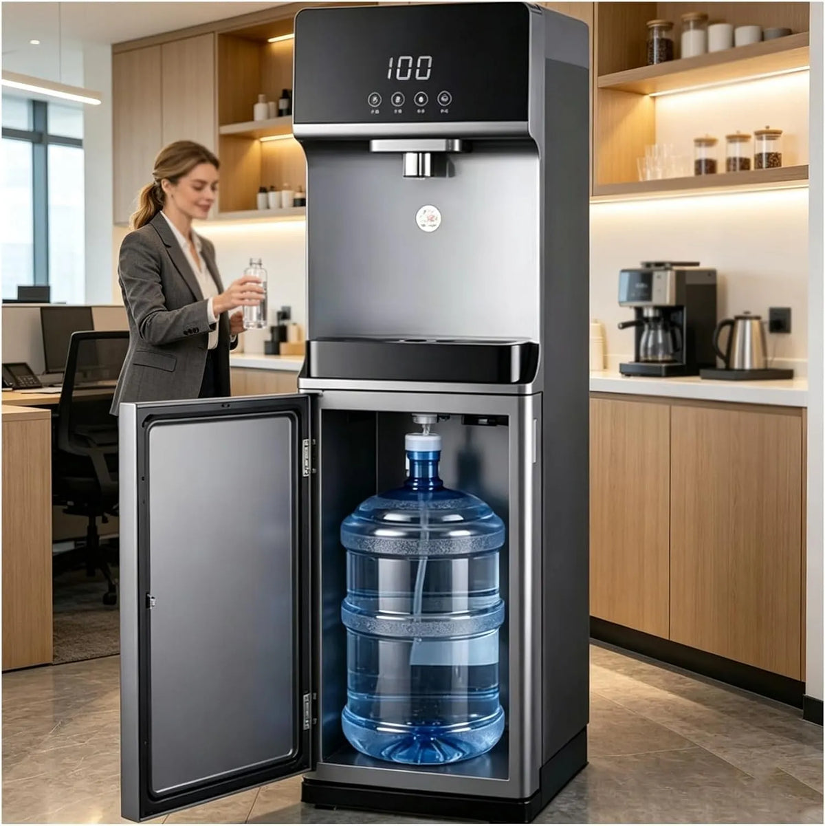 Waterdispenser met 310 x 330 x 1020 mm, 220 V, 2200 W, 65 W, 12 W, aanraakbediening en grijs