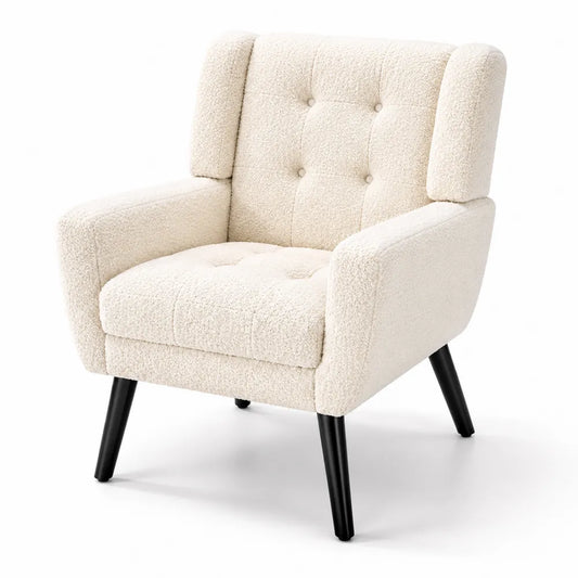 Sessel Bouclé-Stoff Holz Beige
