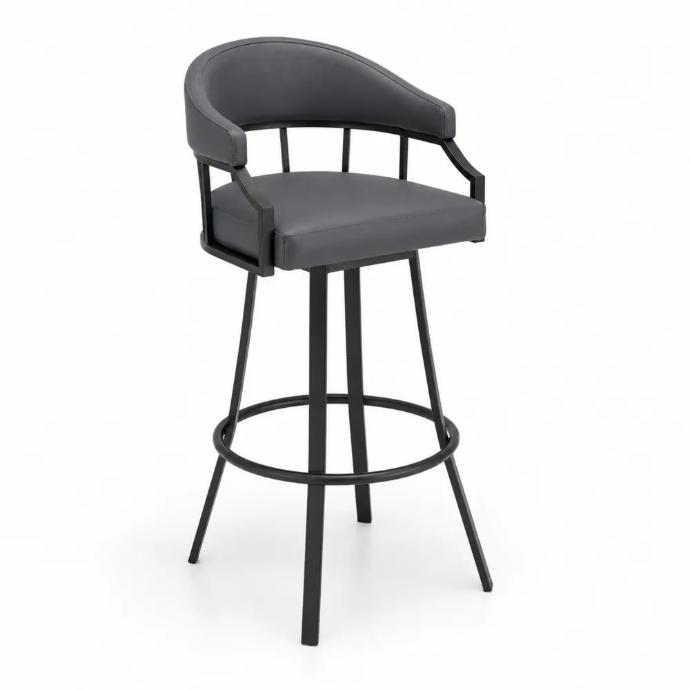 Barhocker aus Kunstleder mit Stahlrahmen, Grau/Schwarz, 105 cm