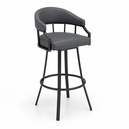 Barhocker aus Kunstleder mit Stahlrahmen, Grau/Schwarz, 105 cm