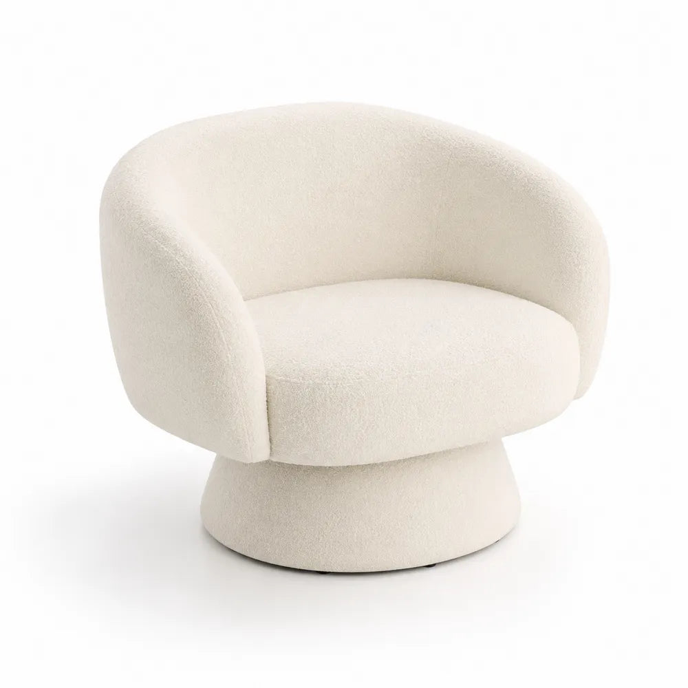 Runder Sessel mit Cremefarbenem Polyester-Bouclé-Bezug