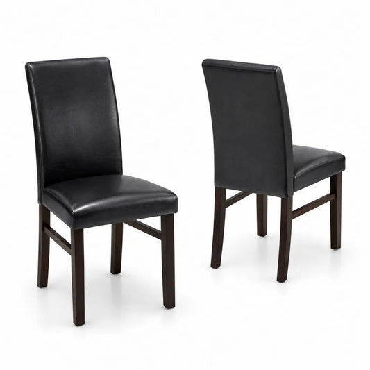 Stühle 2er Set Kunstleder Holz Schwarz
