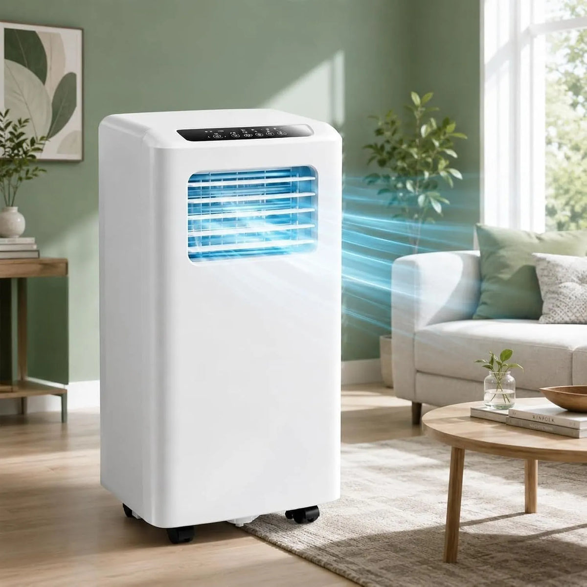 Mobiele airconditioner, 12000 BTU, 120° Breed Luchtstroom, geluidsarm & Compact Voetafdruk, 2600 W, 3D Uitgang, 12000 BTU