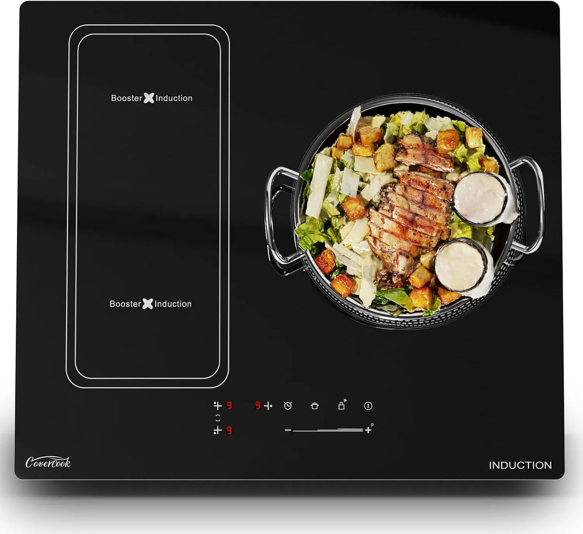 Inductiekookplaat met 3 kookzones met 60 cm en timer, touch-bediening