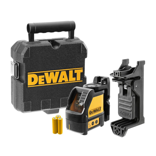 Dewalt Kruislijnlaser, DeWalt DW088K, 1 verticale en 1 horizontale straal, bediening met 2 knoppen, zichtbaarheid tot 15, zelfnivellerend, pulsmodus