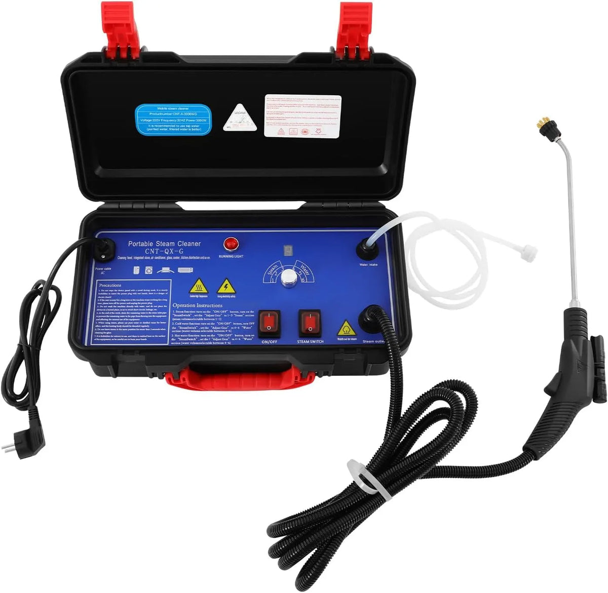 Stoomreiniger, mobiele uitvoering van 3000 W stoomreiniger, stoomreinigingsmachine voor afzuigkappen, wastafels, 220 V stoomreinigingsmachine, auto's