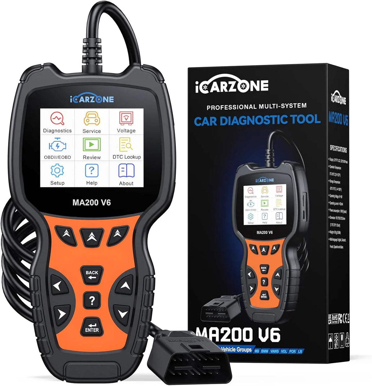 V6 OBD2 Scanner, MA200 V6 OBD2, Oil/BMS/EPB/SAS/DP-F/TPMS Reset, Auto VIN, Battery Test, Lifetime Update, All System Car Diagnostic Tool with 6