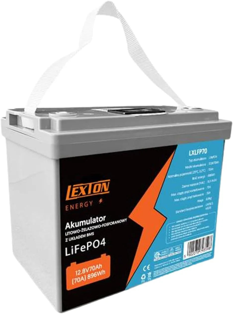 Lexton LiFePO4 Accu 12.8V 70Ah met BMS Bluetooth & LCD LiFePO4 met 12.8V, Bluetooth en digitaal display