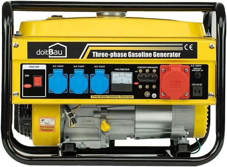 Stroomgenerator met benzine, 3 x 230 V, 1 x 12 V, 7 pk stroomgenerator 5 stopcontacten 3000 W YFG3500, 1 x 400 V, noodstroomaggregaat geluidsarm