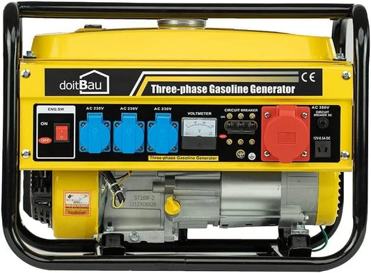 Stroomgenerator met benzine, 3 x 230 V, 1 x 12 V, 7 pk stroomgenerator 5 stopcontacten 3000 W YFG3500, 1 x 400 V, noodstroomaggregaat geluidsarm