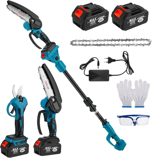 Kettingzaag met 8 inch, 25 mm, 3,0 Ah, 21 V en 4-in-1, 8 inch mini-kettingzaag