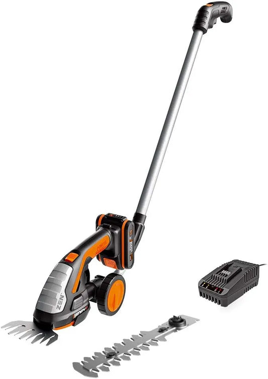 Heggenschaar, 18 V, 12 cm, telescopische steel gazonkantenschaar, 20 V, 10 cm grasmes, WORX 18 WG801E.3