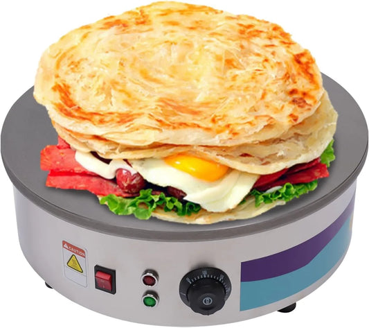 Crêpes Maker Elektrische crêpesmaker met 45 cm, 50-300 °C, 3 kW, 220 V, waterreservoir en zilver