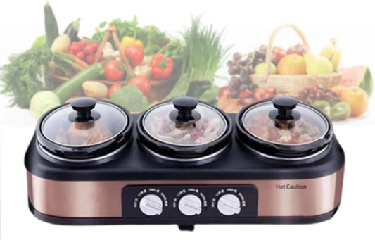 Slowcooker, 3 niveaus van warmteaanpassing/1,5 l*3 grote capaciteit, 300 W elektrisch fornuis