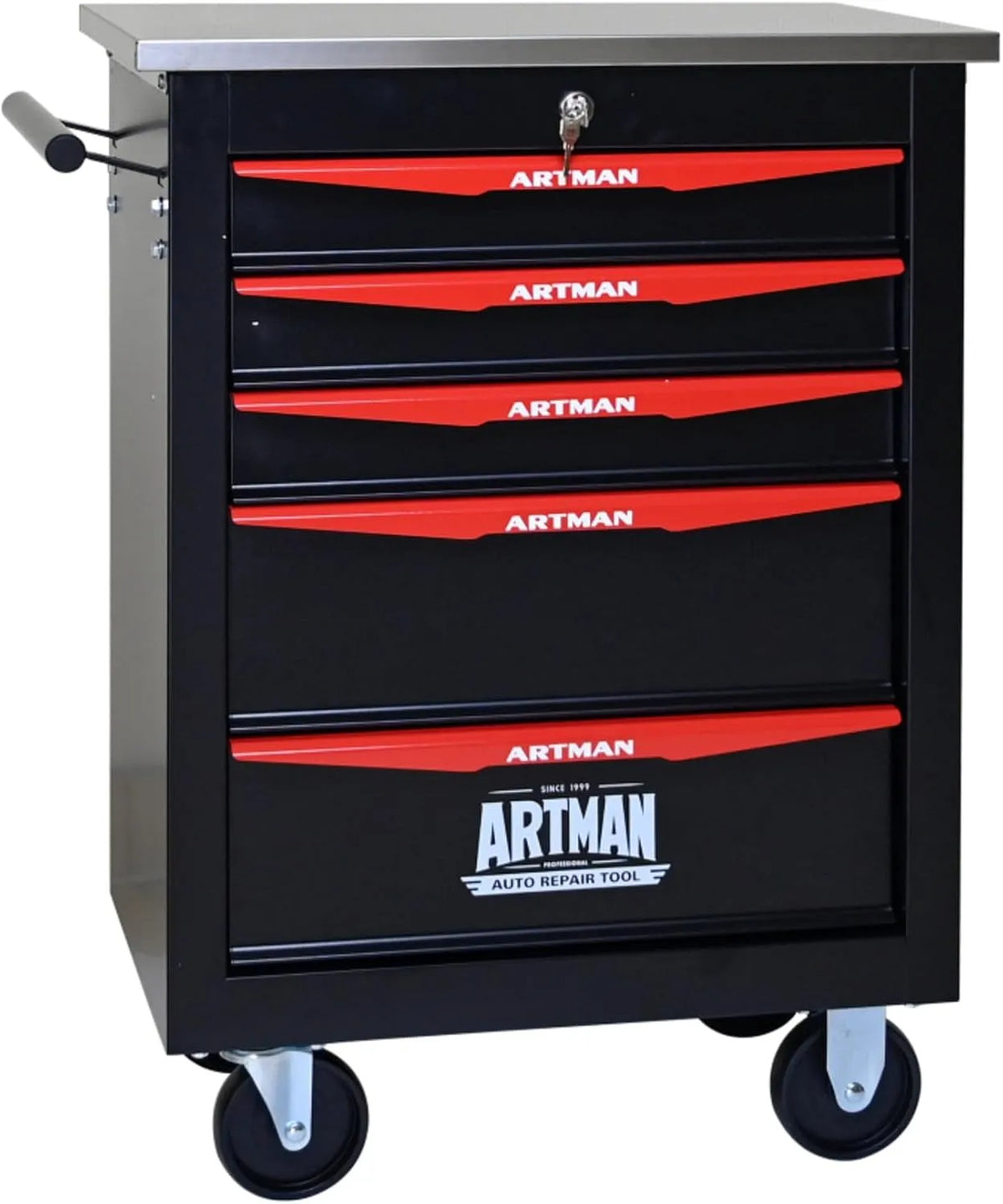 Mobiele gereedschapswagen met selecteerbare met RVS, voor bouwplaats en werkplaats, zwart, blauw en rood