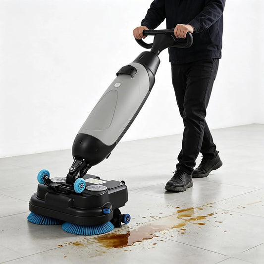 Machine, 360° draaibaar, met krachtige schrobborstel, zelfaangedreven, handig draadloos, voor het reinigen van tegels grijs