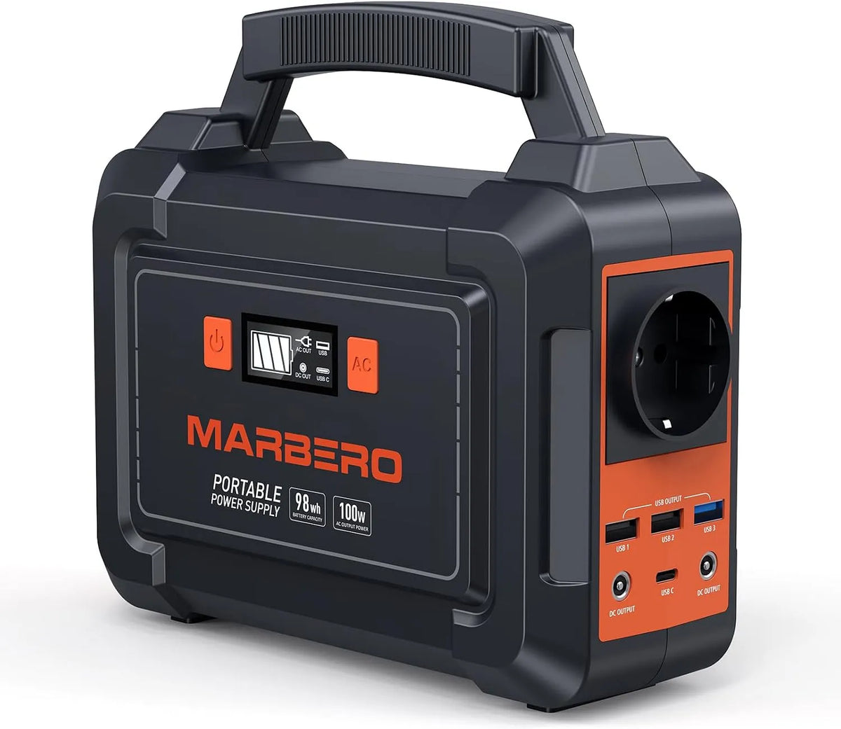 Draagbaar powerstation, 230V, USB, MARBERO mobiele uitvoering van 150 W Powerstation 98Wh