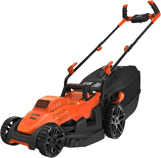 BLACK+DECKER Grasmaaier BEMW461BH met 1.400 W, zwart, 34 cm maaibreedte, 6-voudige hoogteverstelling en 40 l grasopvangbak