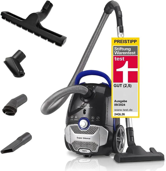Stofzuiger, Fakir blauw Vac Power TS 721 Stofzuiger met zak, actieradius 12 m, 69 dB A extra geluidsarm, accessoirevak, allergievriendelijk HEPA