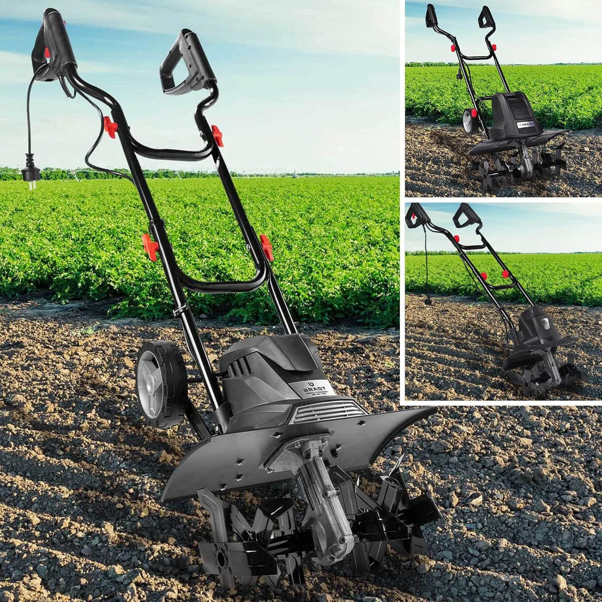 BRAST elektrische motorhak met 22 cm werkdiepte, 400 tpm, krachtig: 1200 Watt 40cm breedte, 6 frezen -3 MOD diff. power.- secure