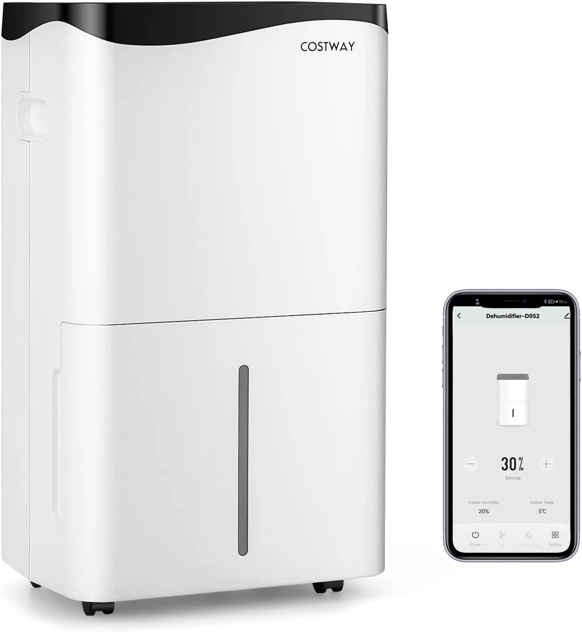 Luchtontvochtiger met 50 l, 5 l, 4 modi, 46 dB, 100 m2, 100 cm, digitaal display en waterreservoir