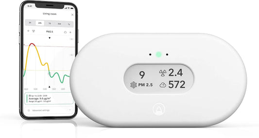 Airthings, Luchtkwaliteitsmeter, CO2-, wifi, CO2, mobiele APP, Radon- en luchtkwaliteitsmonitor met PM 2.5, vochtigheids- en temperatuurdetector