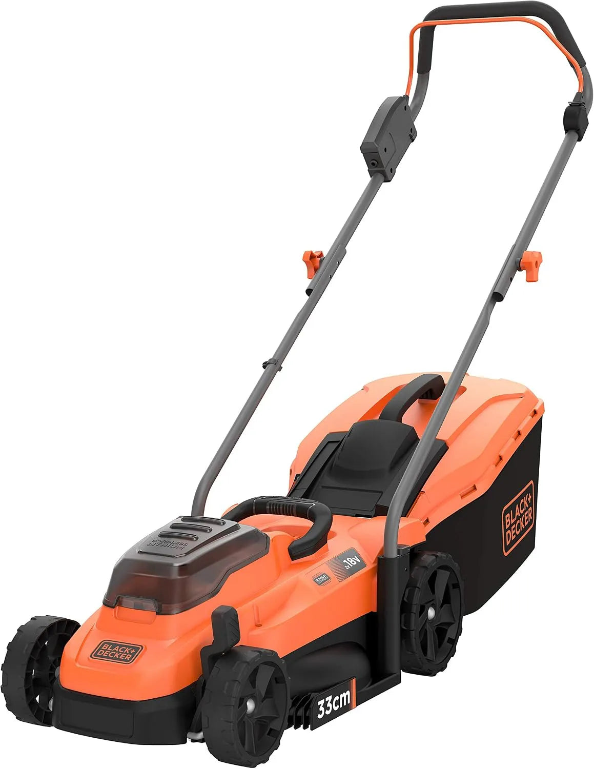 BLACK+DECKER Grasmaaier BCMW3318N met 250 m2, BCMW3318N Accu-grasmaaier, werkt op 2 x 18 V-accu's, 33 cm maaibreedte en levering zonder
