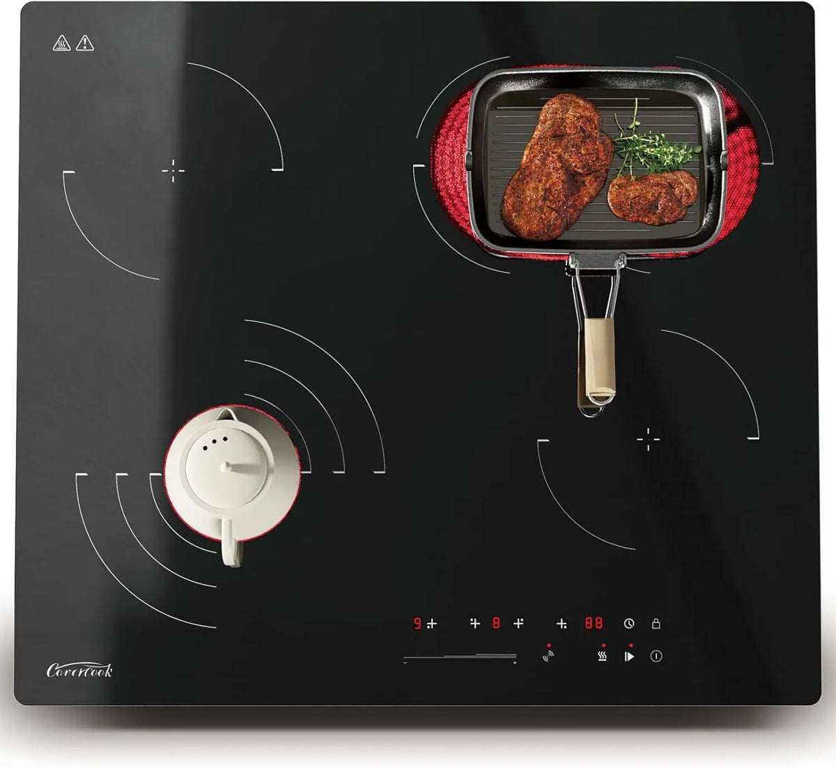 Kookplaat met 60 cm, 6700 W, aanraakbediening, timer en regelbare thermostaat