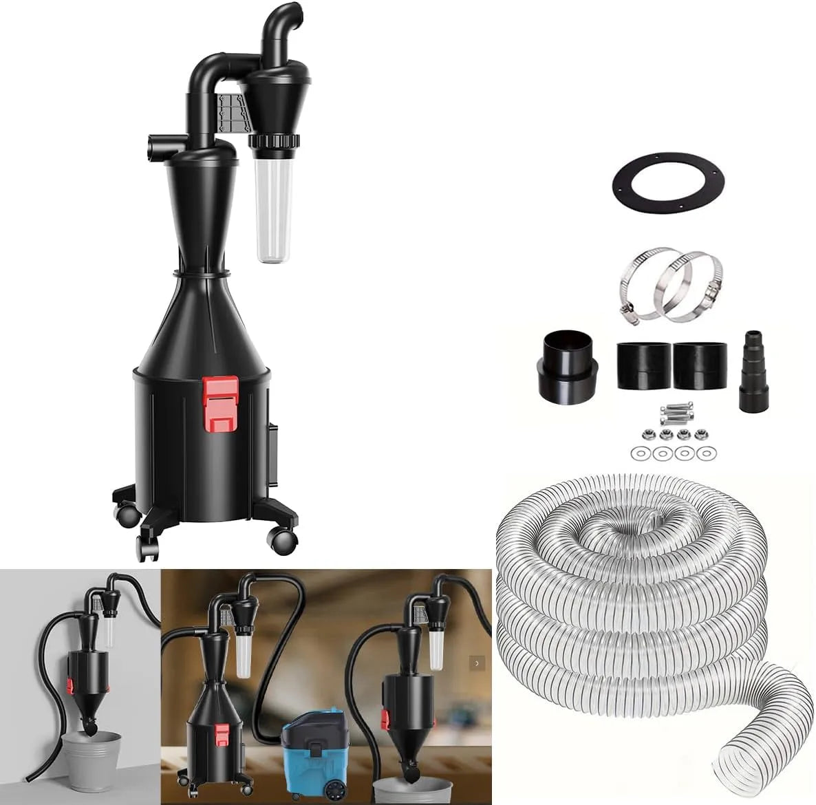 Stofzuiger met 2-in-1 en voor bouwplaats en werkplaats, multifunctionele cycloonafscheider voor stofzuiger.