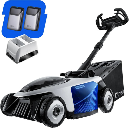 Grasmaaier met 6 maaihoogtes, accu, 2 x 20 V/43 cm elektrische mulchgrasmaaier, 50 liter grasbak en zelfrijdend