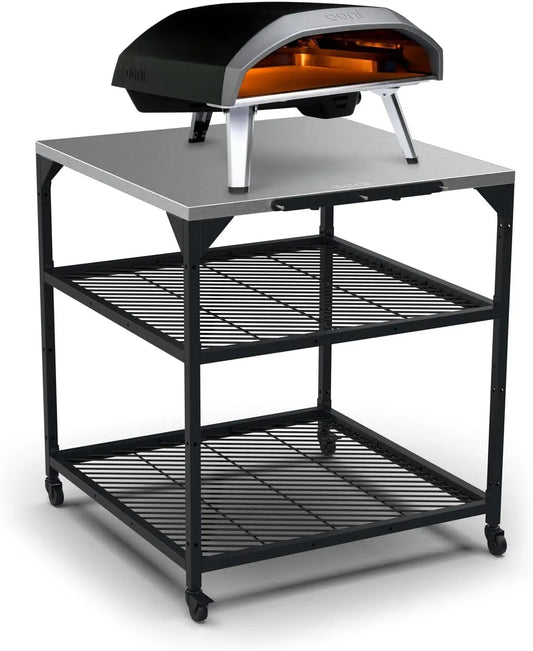 Tafel, ooni Grote x31x35, barbecuekar, buitenpizzastation, 31x31x35 inch RVS pizza-ovenstandaard